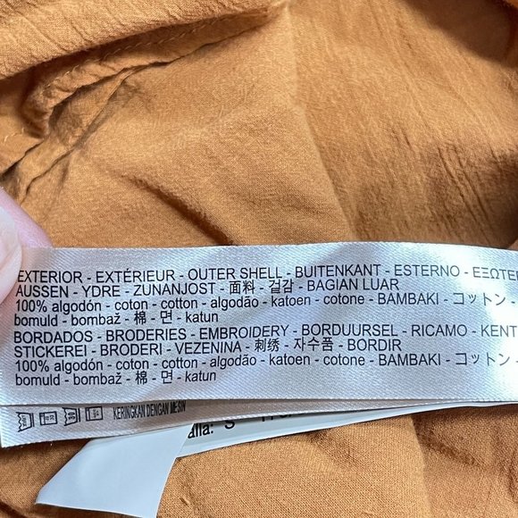 Massimo Dutti Blouse Womens Sz S Embroidered Detail Orange Rust Button Bohemian - Picture 10 of 11